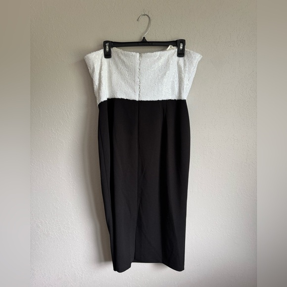 Betsy & Adam Black White Sequin Rosette Bodice Colorblock Sheath Dress Womens 14 - Picture 5 of 7